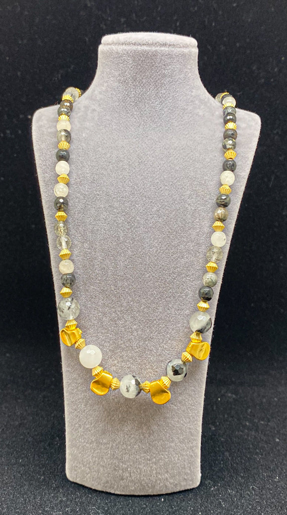 Rutile Quartz & Golden Plate Pendant Necklace