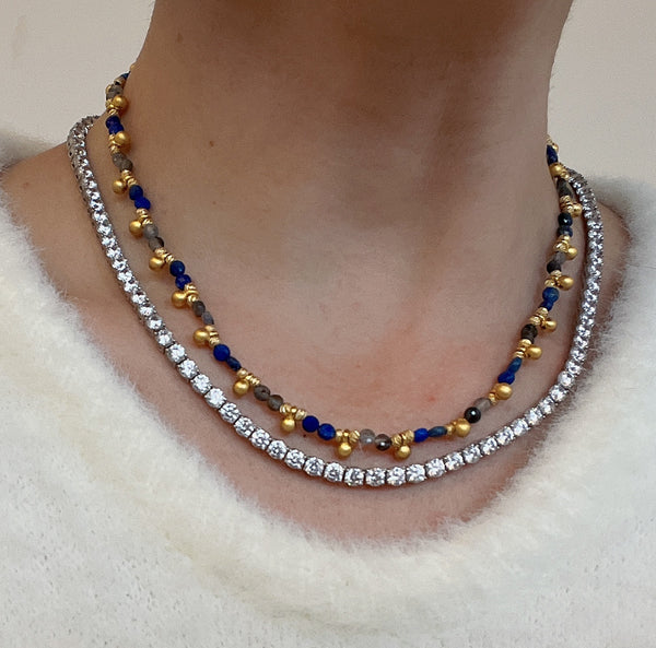 Lapis Lazuli Gemstone & Golden Plate Necklace