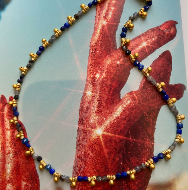 Lapis Lazuli Gemstone & Golden Plate Necklace