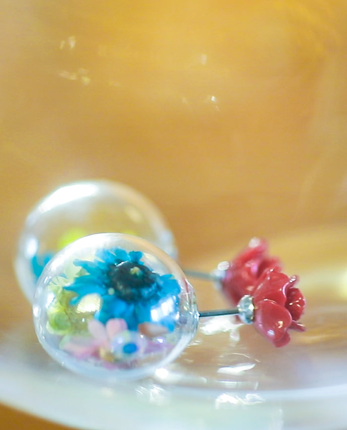 Floral Earrings with Red Rose