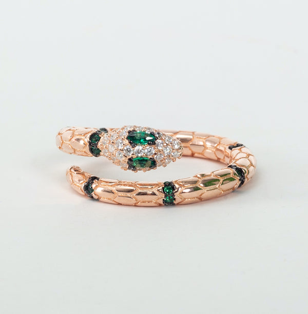 Snake Silver Green Eyes Ring