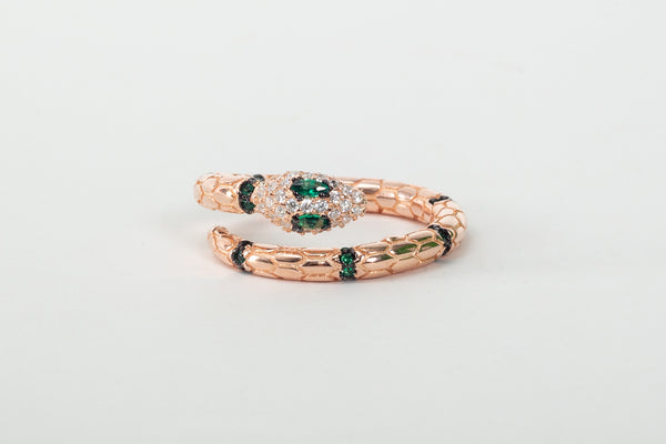 Snake Silver Green Eyes Ring