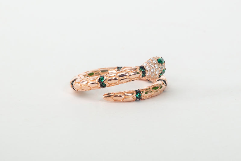 Snake Silver Green Eyes Ring