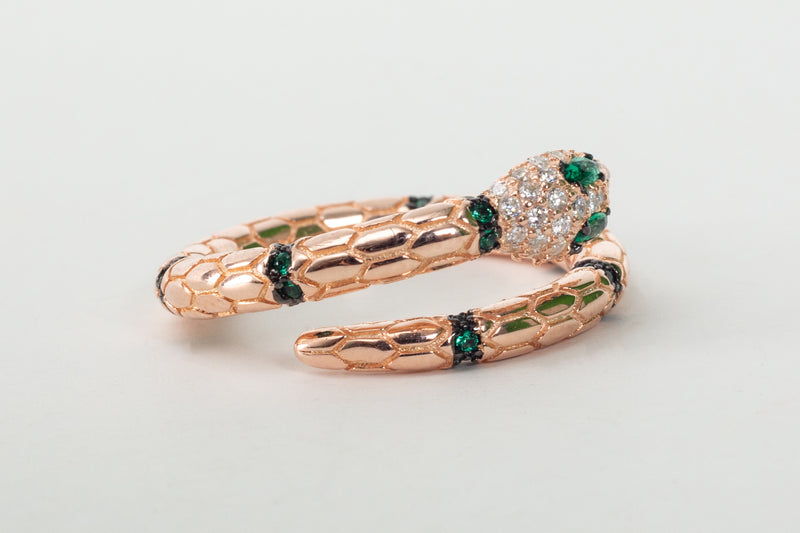 Snake Silver Green Eyes Ring