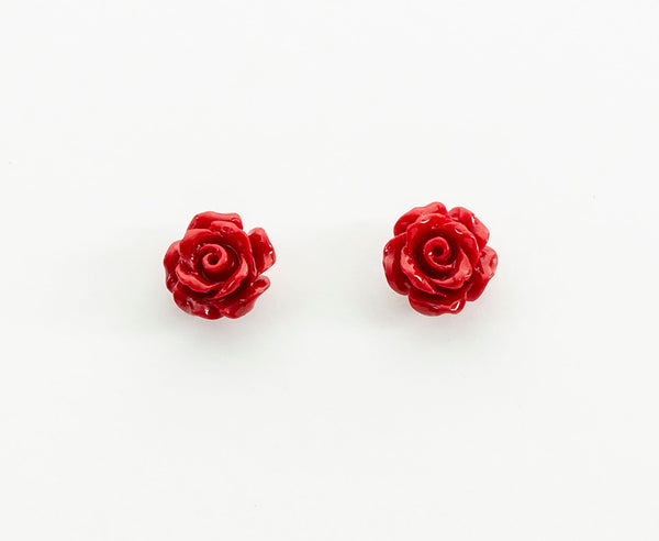 Floral Earrings with Red Rose